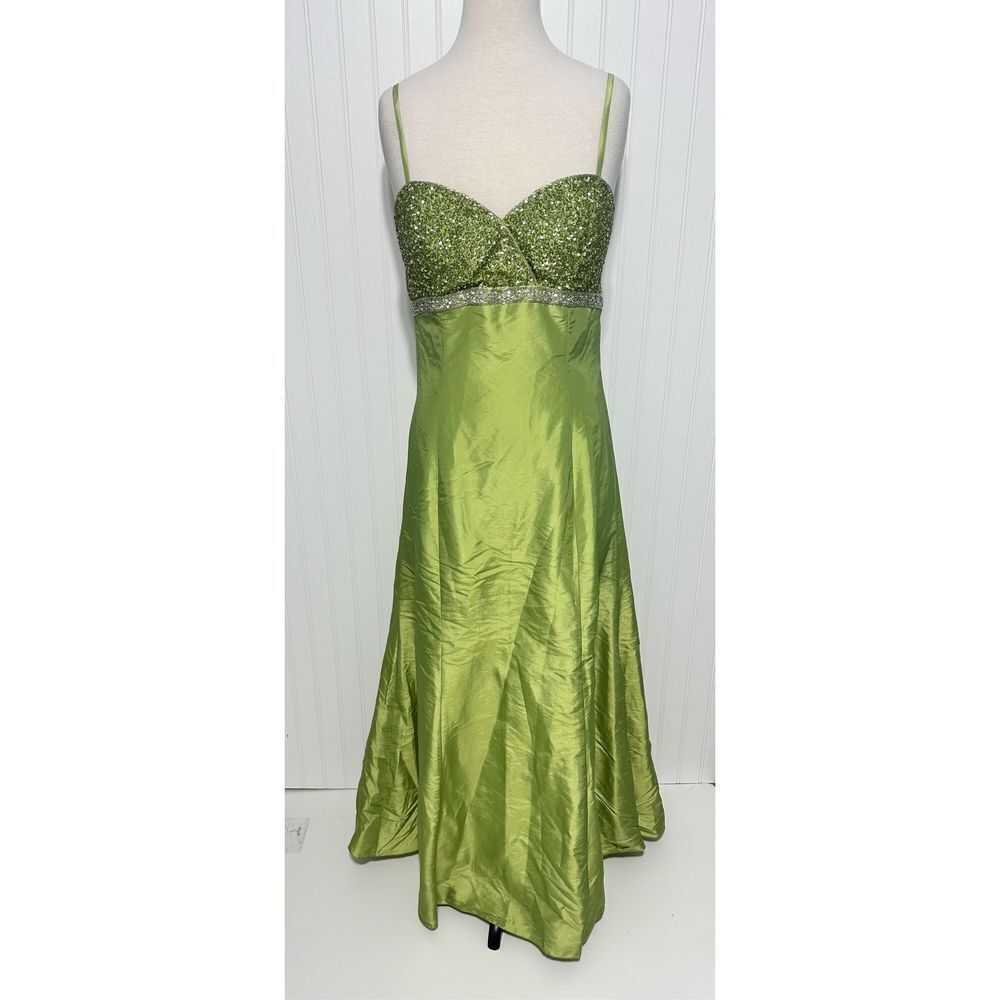 Marsoni Prom Gown Maxi Length Beaded Open Back‎ Sweetheart Neckline Green 14